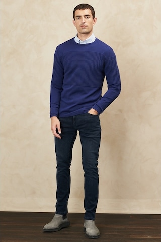 AC&Co / Altınyıldız Classics Erkek İndigo Anti-Pilling Özellikli Tüylenme Yapmayan Standart Fit Bisiklet Yaka Çizgi Dokulu Triko 4A4921100065IND3XL İndigo