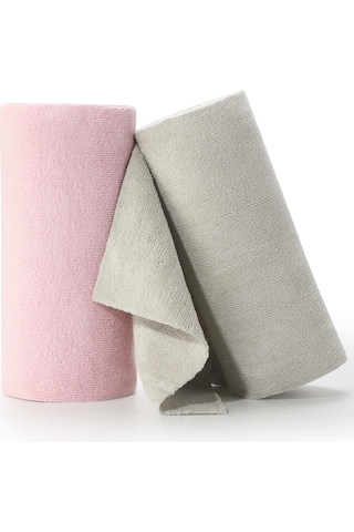 Çok Amaçlı Rulo Mikrofiber Temizlik Bezi 30x30 40 Yapraklı Pembe - Açık Gri 2x20 Li Paket Pembe - Gri