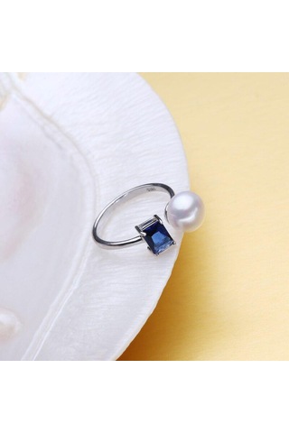 Mor Lsooyh Doğal Tatlı Su Inci Yüzükler Kadınlar Için Moda Boho Mavi Kristal Yüzük Inci Takı Mor