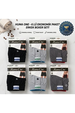 Huma One Erkek Havlu Bel Düz Boxer 6 Lı Asorti