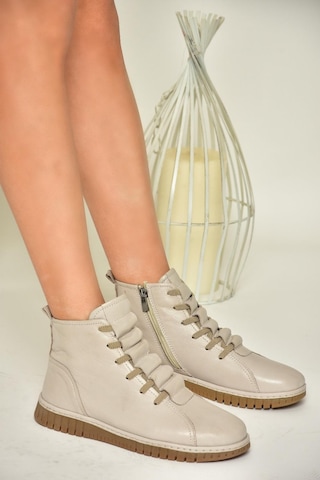 Fox Shoes T555366203 Vizon Hakiki Deri Comfort Ortopedik Taban Kadın Bot Vizon