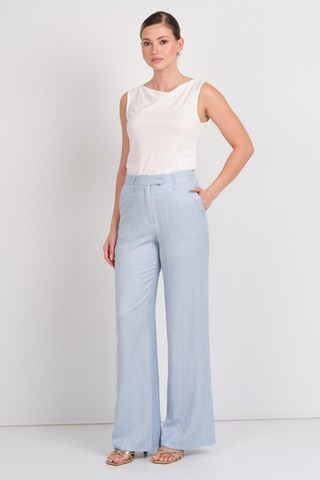 Ayhan Kadın Çizgili Cepli Keten Pantolon 1197 Mavi Mavi