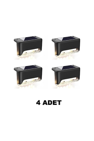 4 Adet L Solar Led Güneş Enerjili Su Geçirmez Köşebent Led Işık Merdiven Veranda Bahçe Aydınlatma Siyah