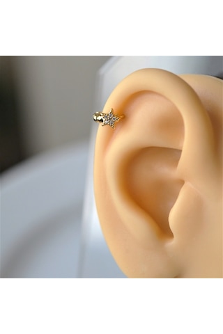 Heppii Gold Cerrahi Çelik Yıldız Modelli Halka Tragus Piercing Helix Lob Altın