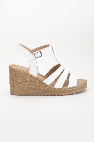 Kadın Dolgu Topuk Sandalet Ayakkabı Beyaz 3 Bantlı Baretli-3938 Beyaz