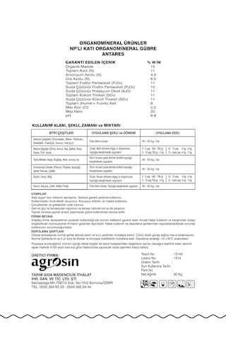 Agrosin Antares 11.11.11 + 11 So3 Organomineral Granül Gübre 50 Kg