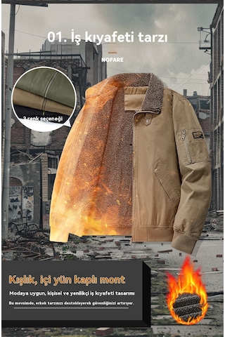 Yakalı Erkek Sıcak İş Ceketi Siyah