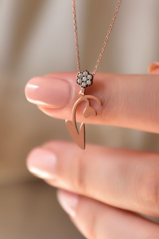 Papatya Silver 925 Ayar Gümüş Rose Kaplama Elmas Montürlü Ok Kolye