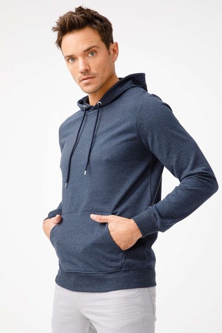 Igs İgs Erkek İndigo Modernfıt / Ekstra Dar Kalıp Kapşonlu Fermuarsız Sweatshirt İndigo