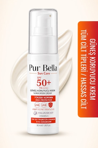 Pur Bella Güneş Kremi Spf+ 50 Leke Karşıtı Nemlendirici Aydınlatıcı Yüksek Koruma E Vitamini 50 Ml