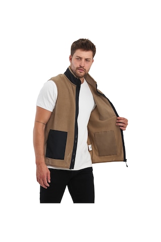 Adams Erkek Polar Kolsuz Çift Renk Yelek 3 Cepli Comfort Fit Kahverengi