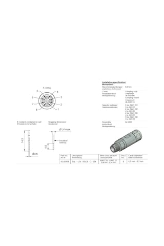 M12 8 Pin X Kod Erkek Düz Konnektör Conec 43-00418