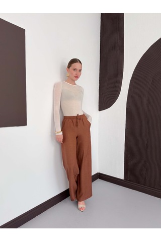 Verymoda Keten Pantolon D2381 Kahve