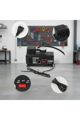 250 Psı Oto Hava Kompresörü - 220v 12v Uyumlu Yol Yardım Lastik Şişirme Pompası