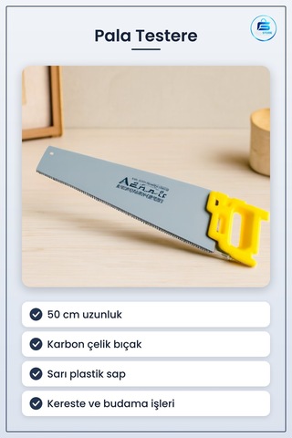 Testere 50 Cm Sarı Plastik Saplı Çelik Bıçak Kereste Marango