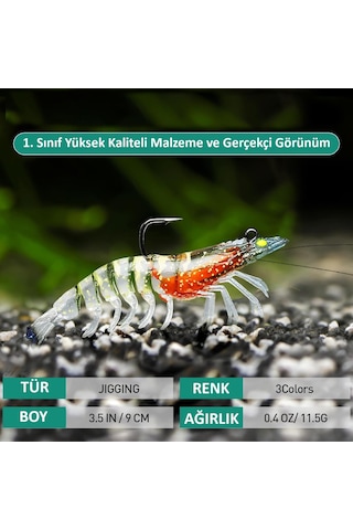 Valkyrie 3 Adet Silikon Karides Balık Yemi 9cm 11.5gr Gerçekçi Levrek Katili Yem Lrf Spin