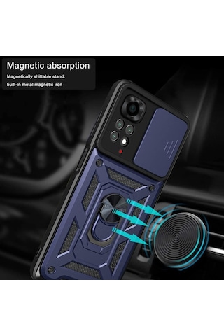 Xiaomi Redmi Note 11 Pro 4g Kılıf Kamera Koruma Sürgülü Antishock Magnetic Yüzüklü Standlı Kapak