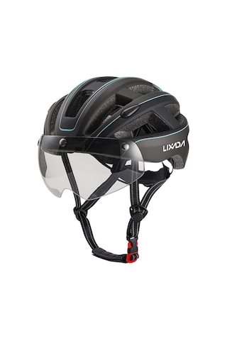 Siyah - Camgöbeği Dağ Bisikleti Kaskı Çıkarılabilir Manyetik Gözlüklü Ve Arka Işıklı Bisiklet Kaskları Mavi - Siyah