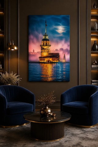 Kız Kulesi Baskılı Cam Tablo Sisli İstanbul Manzaralı Uv Baskı Duvar Tablosu