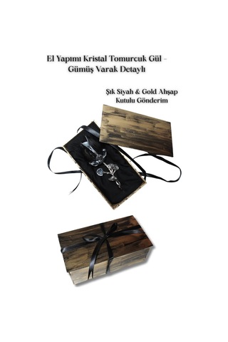 El Yapımı Kristal Tomurcuk Gül Gümüş Varak Detaylı