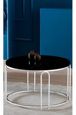 Lenka Orta Sehpa Yuvarlak Siyah Aynalı Temperli Kırılmaz Cam Gümüş Metal - Sedaş-lenka-orta-gümüş Siyah