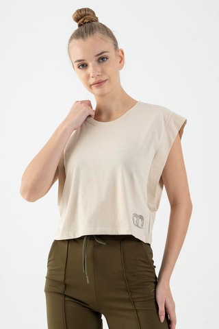 Maraton Regular Kadın Bisiklet Yaka Kil Rengi Crop Top Kil Rengi