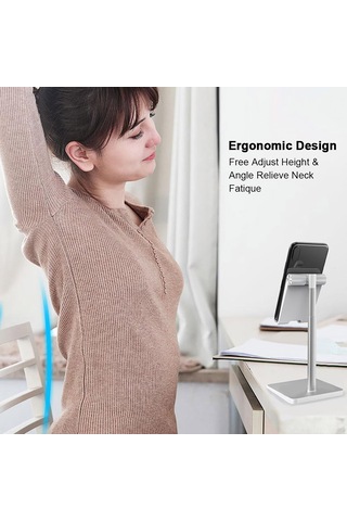 Honmex Zzj-2 Aluminyum Telefon Ve Tablet Tutucu, Ağırlıklandırılmış Tabanlı, Yüksek Sabitlik, Açı Ve Yükseklik Ayarlanabilir, Tüm Telefonlarla Uyumlu, Gümüş Standart Tipi