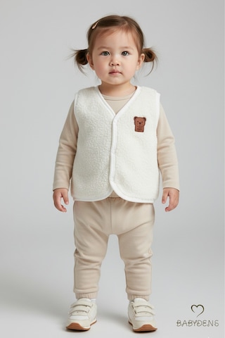 Babyden's Welsoft Kız Bebek Çocuk Çıtçıtlı Yelek Yumuşak Dokulu,ayıcık Armalı,peluş Bebek Yeleği Ekru