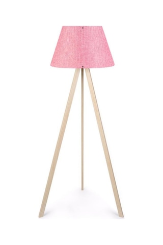 Pratik Ahşap Üç Ayaklı Tripod Lambader Pembe Konik Kumaş Başlık Yatak Odası Köşe Lambası Pembe
