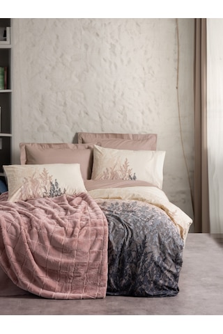 Cotton Box Çift Kişilik Trim Battaniyeli Nevresim Takımı Smooth Pudra