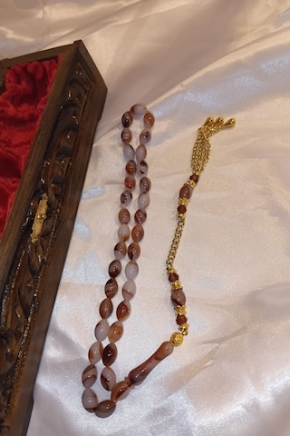 Kehribar Tespih Beyrut Damla Kehribar Tesbih Ahşap İşlemeli Kutu Kesme Habbe Çok Renkli