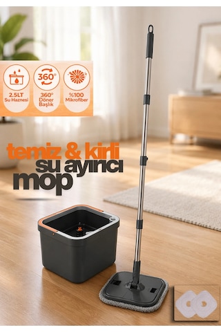 Temiz Ve Kirli Suyu Ayıran Mop Seti 360 Derece Döner Mikrofiber Mop Başlığı, Paspas Seti Otomatik