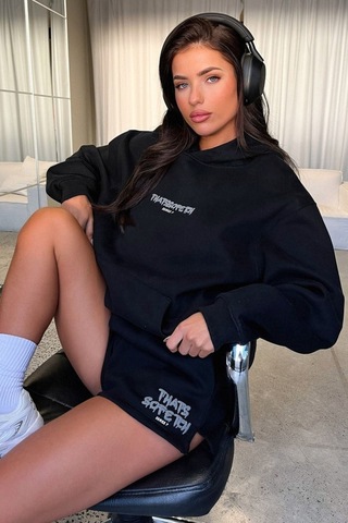Thatsofetch Series 7 Sweatshirt - Siyah Baskılı Oversize Kapüşonlu Siyah
