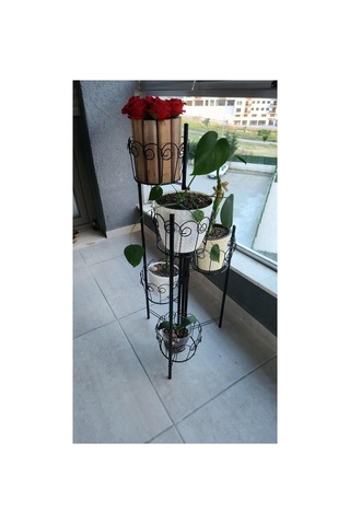 Katlanabilir Metal 5'li Saksılık - Siyah - 100 Cm Yükseklik - Kurulumsuz Boyalı Dekoratif Bitki Standı Diğer