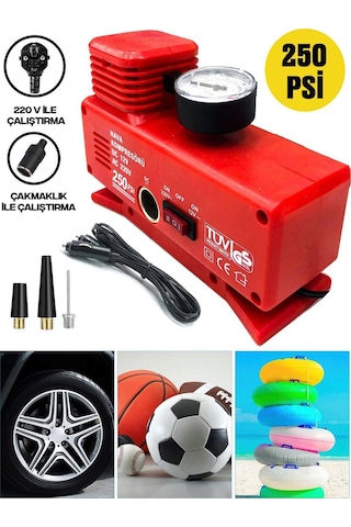 Pro Seri 220 Volt-12 Volt 250 Psi Psi Kompresör Lastik Hava Şişirme Oto Pompası Fişli Çakmaklıklı