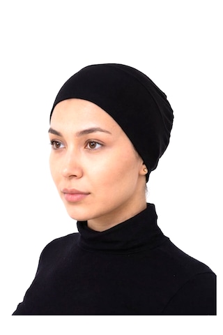 Alivascarf Geçmeli Siyah Bone Önü Dikişsiz Kaymaz Lastikli Kadın Tesettür Pratik Geçme İç Bone