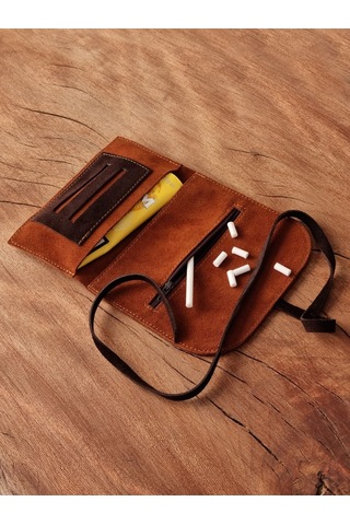 Kese Cüzdan Deri Ipli Çanta %100 Gerçek Süet Deri Taba