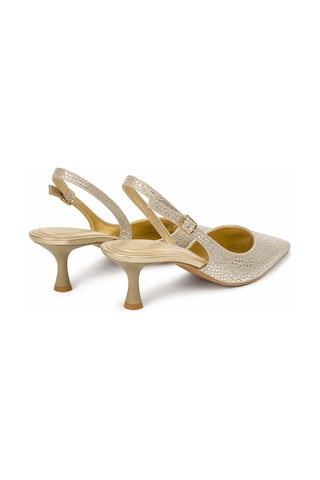 Asmi Shoes Kadın Siena Altın Baskılı 7 Cm Topuklu Sivri Burun Arkası Açık Atkılı Ayakkabı