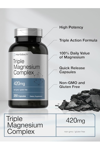 Horbäach Triple Magnesium Magnezyum Complex 420 Mg 250 Caps Glut