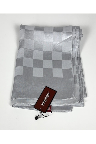 Kroren Krep Jakarlı Dama Desen Şal - 70 X 190 Gümüş