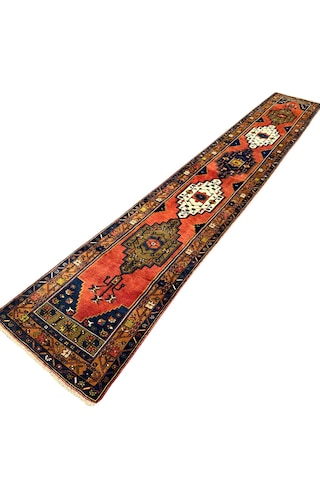 El Dokuma Antika Koleksiyonluk Yahyalı Halısı Yolluk 72x475 Kök Boya %100 Yün Kiremit