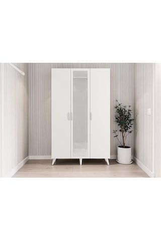 Alara Tamamı Mdf Aynalı Portmanto Vestiyer Ayakkabılık Beyaz 120 Cm - M4
