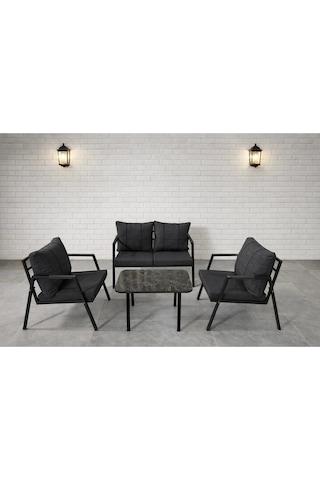 Mb Garden Furnıture Dream Balkon, Bahçe Takımı, Cafe, Metal Kanepe, Koltuk Takımı, Bahçe Mobilyası, 2+1+1 Sehpalı Antrasit