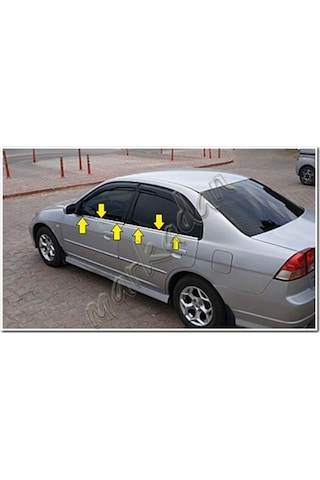 Honda Civic Krom Cam Çıtası 2001-2005 4 Parça Paslanmaz Çelik