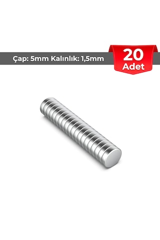 20 Adet Neodyum Mıknatıs Çap 5 Mm Kalınlık 1,5 Mm D5x1,5 Mm - N134