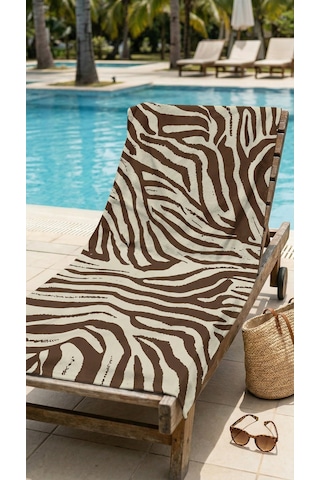 Zebra Desenli Kahverengi Krem Yüksek Su Emici 70x150 Plaj Havlusu Renkli