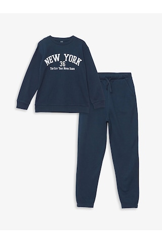 LC Waikiki Lcw Kids Lacivert Bisiklet Yaka Baskılı Erkek Çocuk Eşofman Takım New Navy