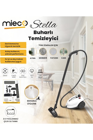 Mieco Stella 2000W Çok Fonksiyonlu Buharlı Temizleyici - Buharlı Temizlik Makinesi +Ütü Başlığı
