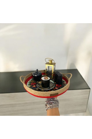 Hasır Sepet, Digital Baskılı Jüt Ip Sepet, Dekoratif Tepsi, Hediyelik Sepet, Hasır Sunum Tepsi