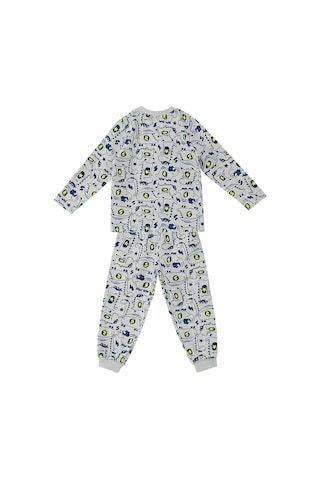 Denokids Süper Dino Erkek Bebek Gri Pijama Takımı Çok Renkli
